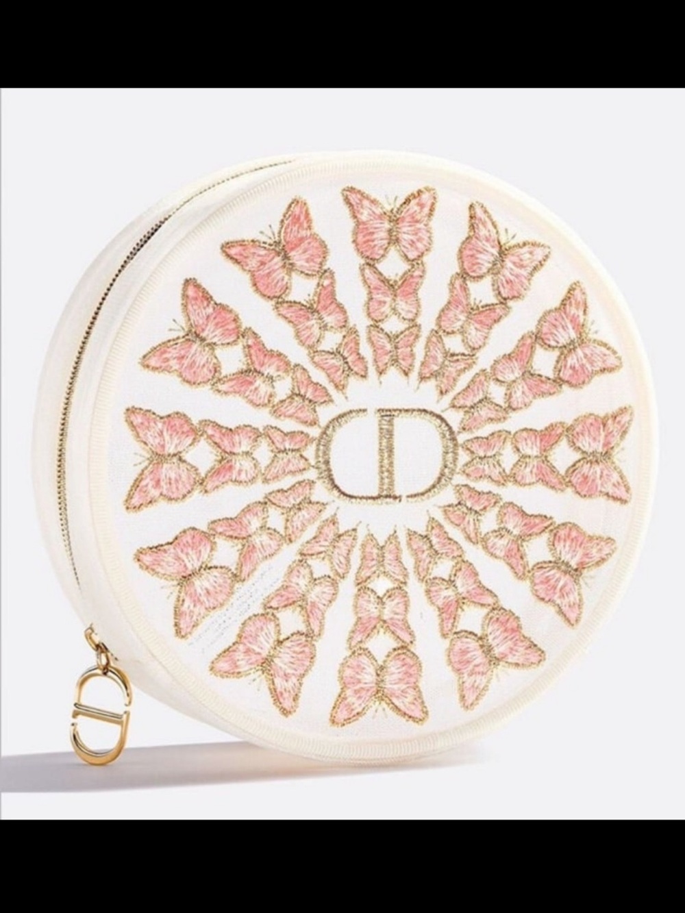 Dior Butterfly Embroidered Round Cosmetic Bag NWT